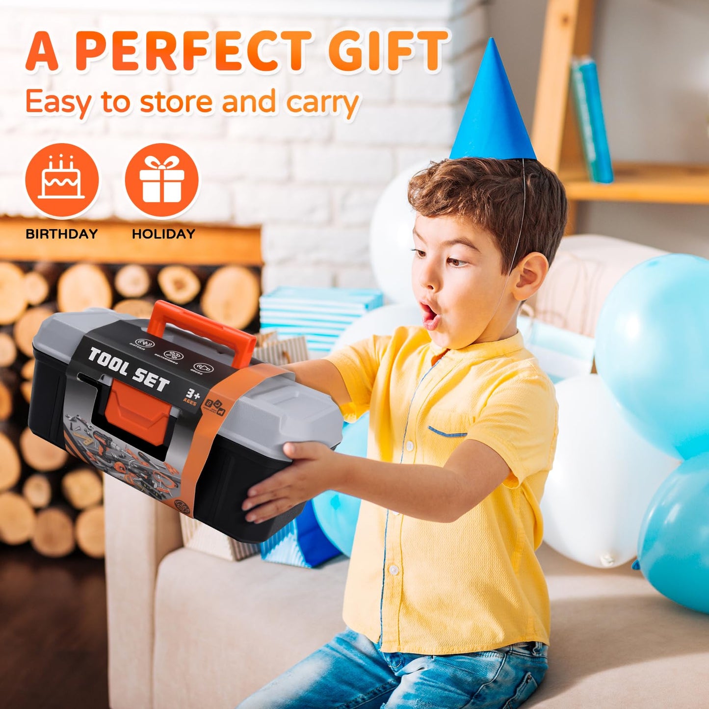 breibowski 43-Piece Toddler & Kids Tool Set with Realistic Drill | Portable Toolbox & STEM Pretend Play Kit (Ages 3-8)