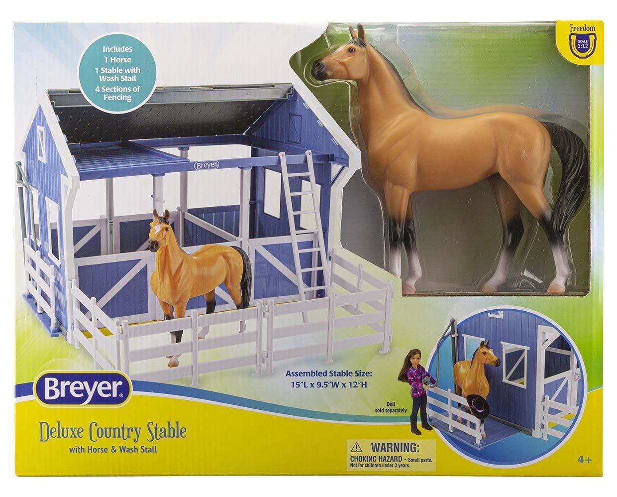 Breyer Freedom Series Deluxe Country Stable & Wash Stall with Buckskin Quarter Horse 1:12 Scale – Model 61149
