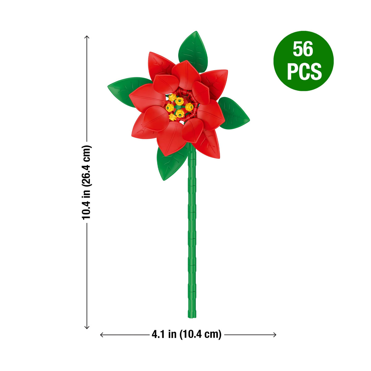 Brickcraft Bricktanicals Poinsettia Building Set — 56 PCS Holiday DIY Flower Kit