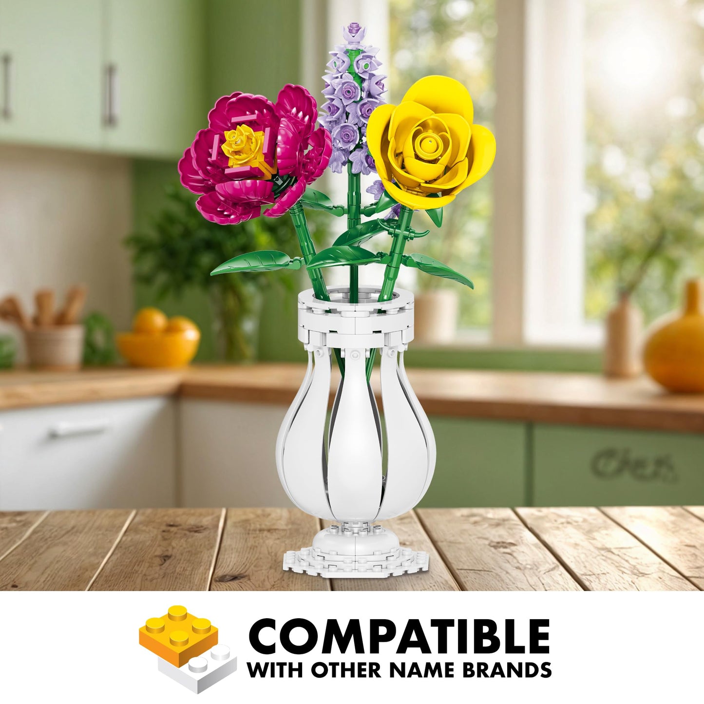 Brickcraft Bricktanicals Yellow Rose Building Set – 104-Piece Flower Stem Model
