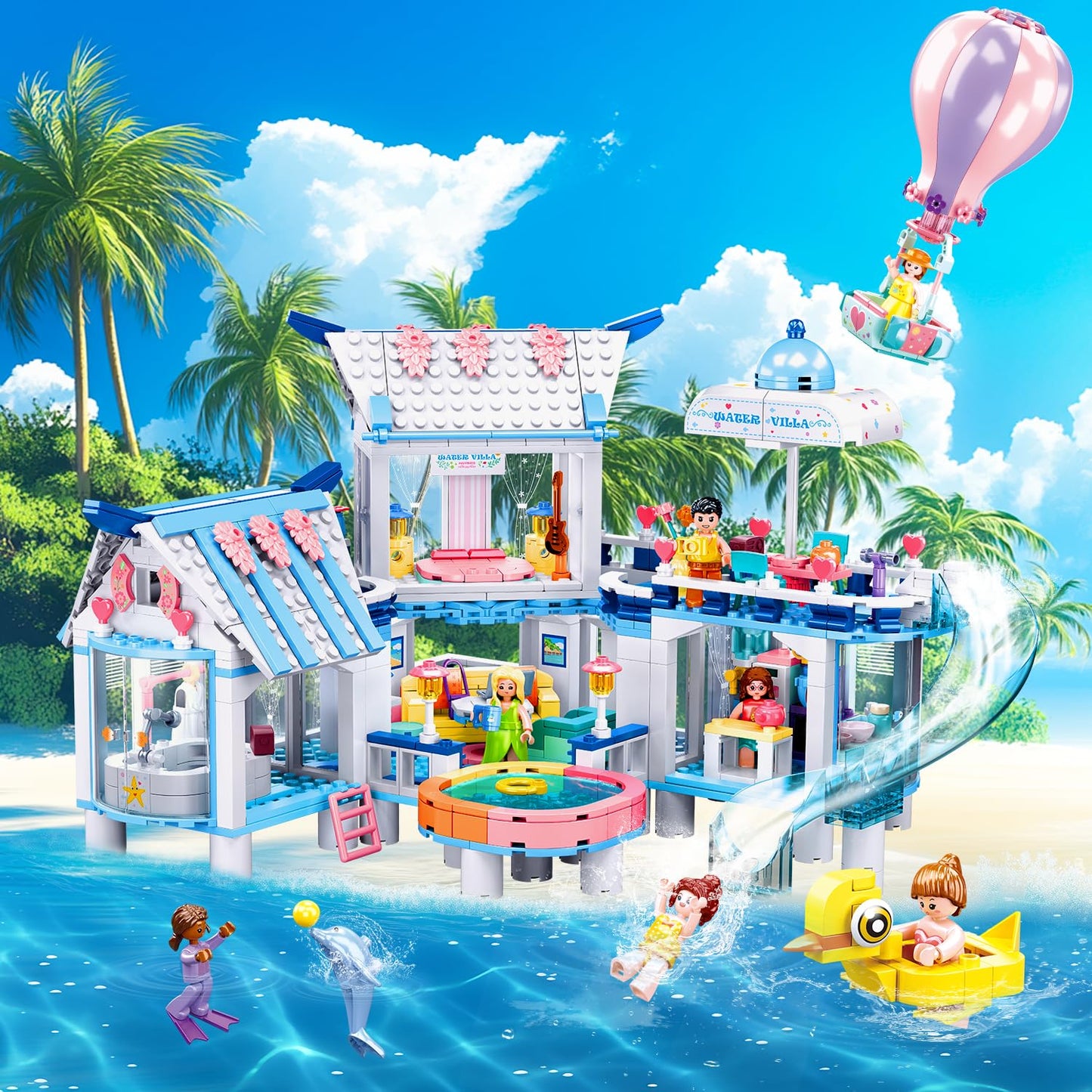 BrickTribe Friends Summer House Building Set for Girls 6-12 — 938 PCS, 7 Minifigures, Heartlake Compatible