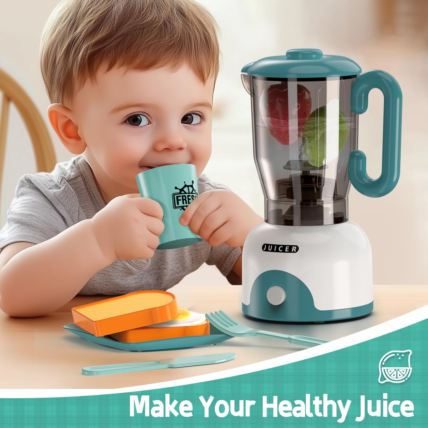 BRIGPICIOUS Kids Play Kitchen Accessories Set – Blender, Coffee Maker, Mixer & Toaster