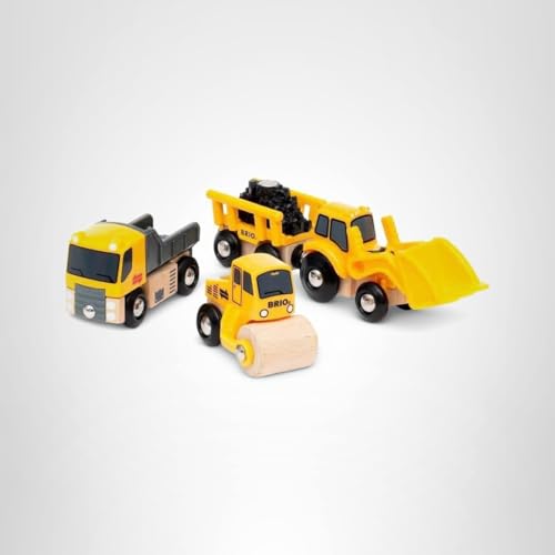 BRIO Construction Vehicles – Premium Wooden Train Set with Magnetic Couplings