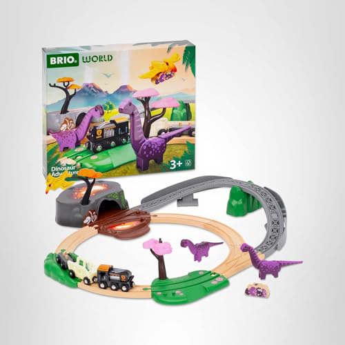 BRIO World Dinosaur Adventure Set – 21-Piece FSC-Certified Wooden Train Set