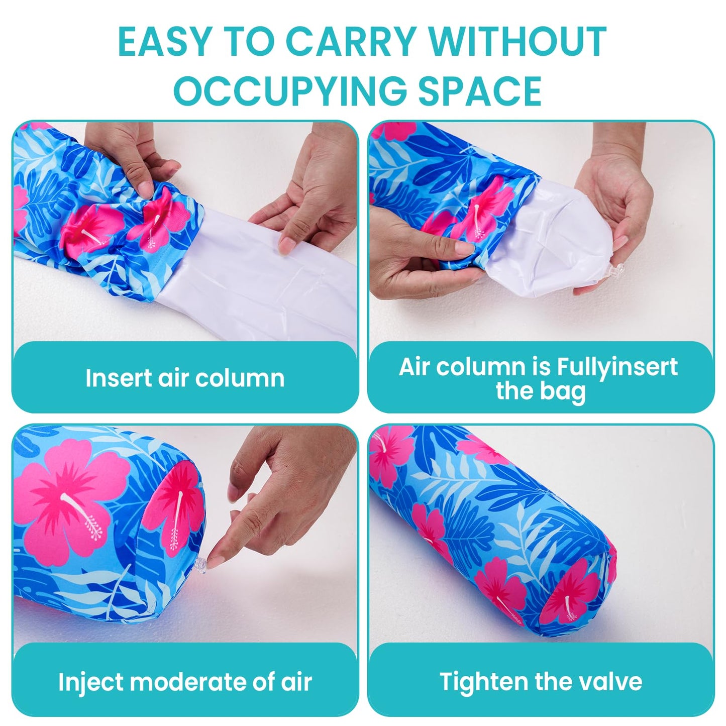Brmoka 2-Pack Inflatable Pool Noodles Jumbo | Soft Fabric Cover, Quick-Dry, Portable Storage Bag