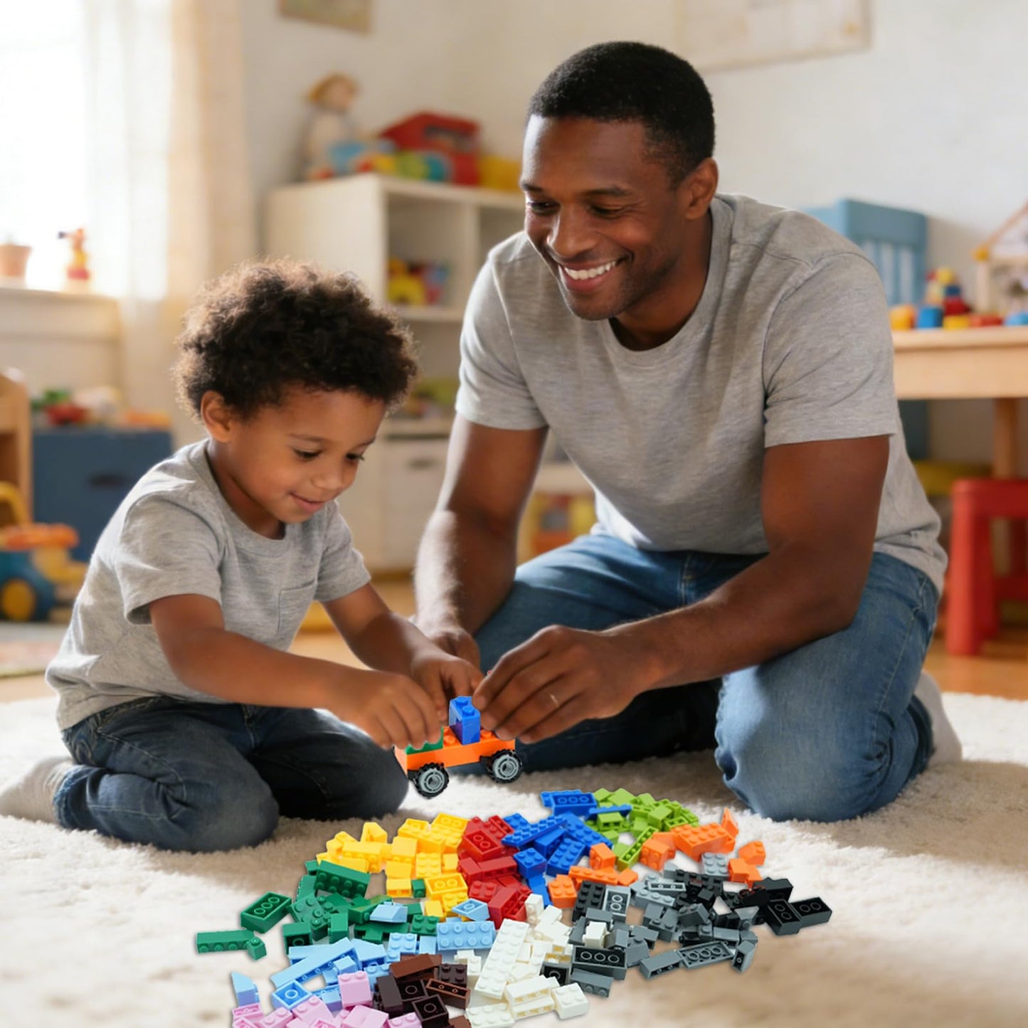 BroTex Wheels and Axles Sets with Steering Wheel, Windshield, and Traffic Light – 400+ Bricks & Car Parts Kit