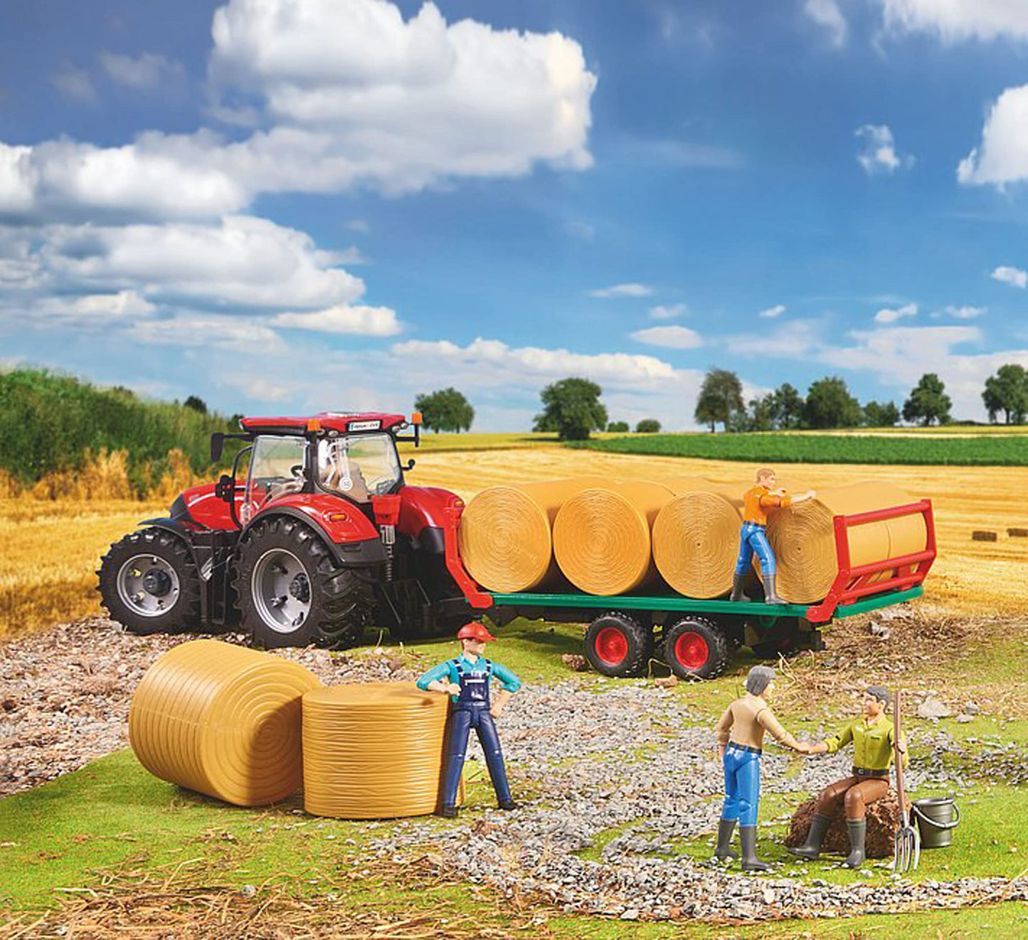 Bruder 02220 Bale Transport Trailer with 8 Round Bales — 1:16 Scale, Made in Germany