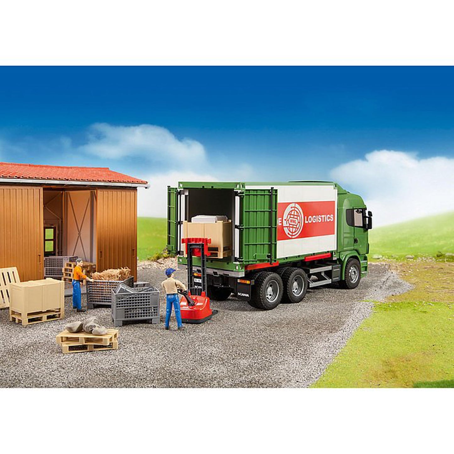 Bruder 02415 Logistics Set – 14-Piece Pallets, Boxes, Crates & Forklift Bins