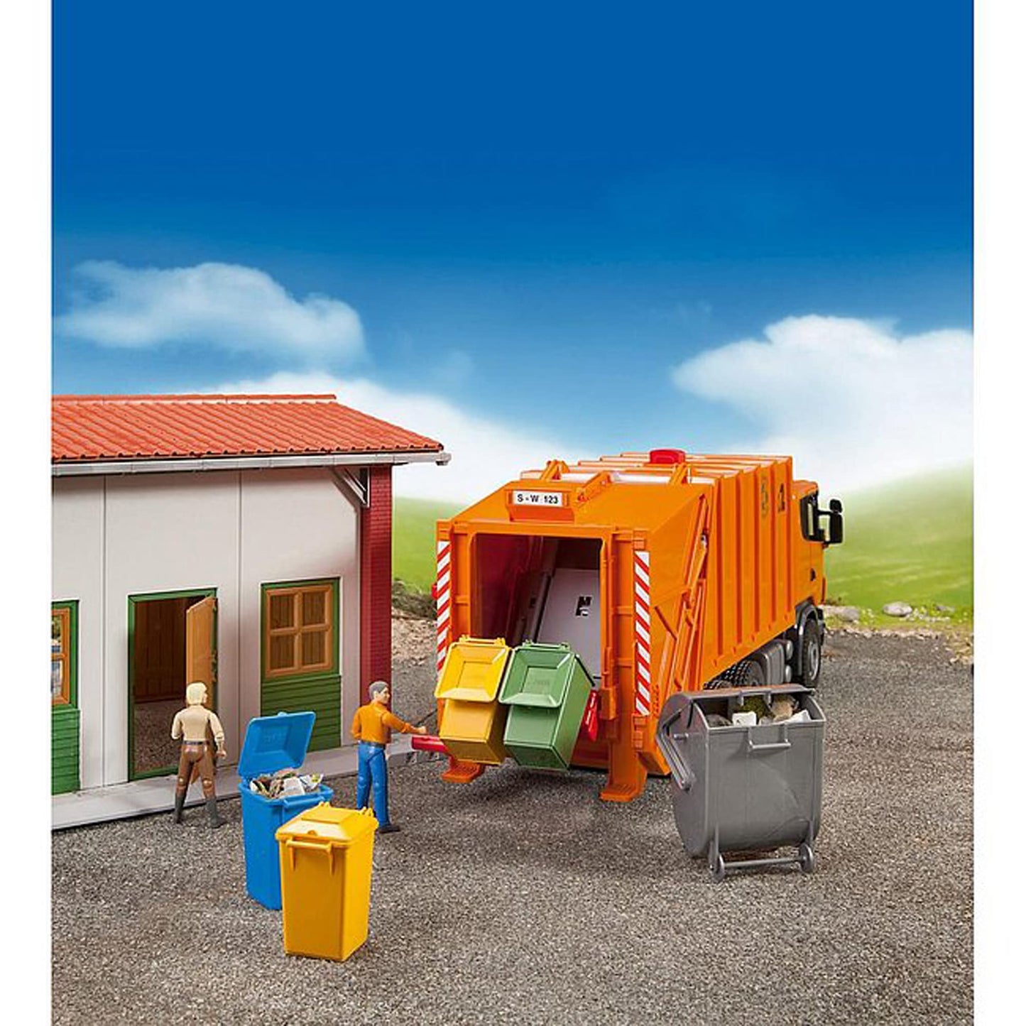 Bruder 02607 Accessories Garbage Can Set – 3 Small + 1 Large, 1:16 Scale