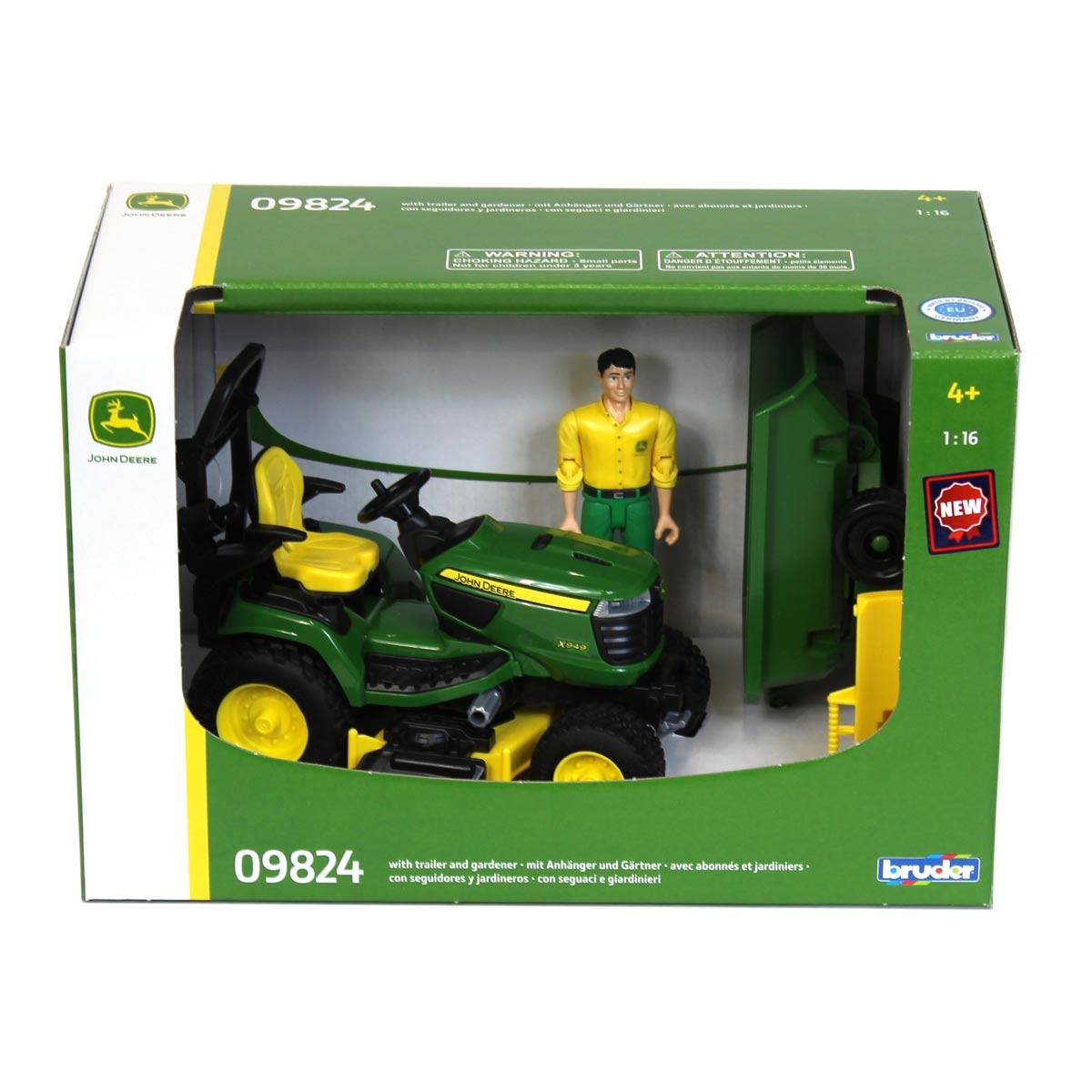 Bruder 09824 bworld John Deere Lawn Tractor with Trailer and Gardener