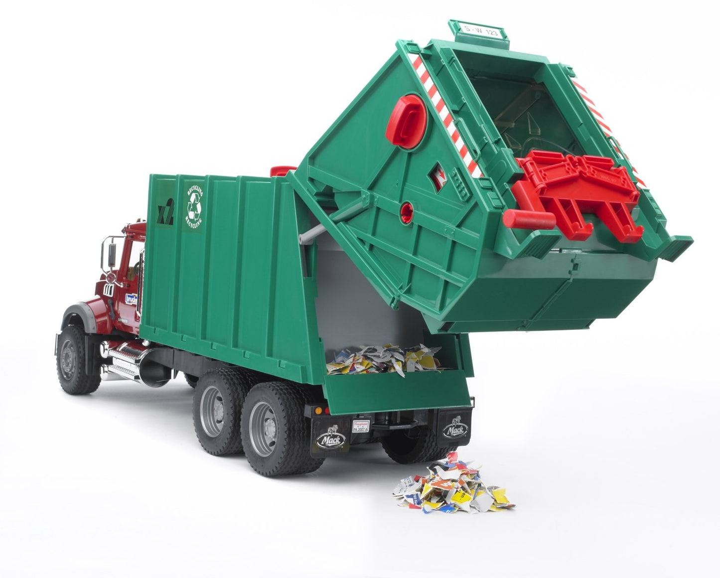 Bruder MACK Granite Garbage Truck (Ruby Red-Green) – Realistic Die-Cast Model