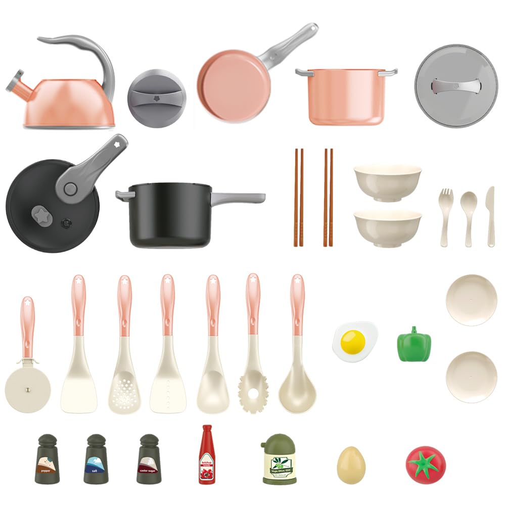 Bruvoalon 32-Piece Kids Play Kitchen Set | Pretend Cooking Toys for Toddlers