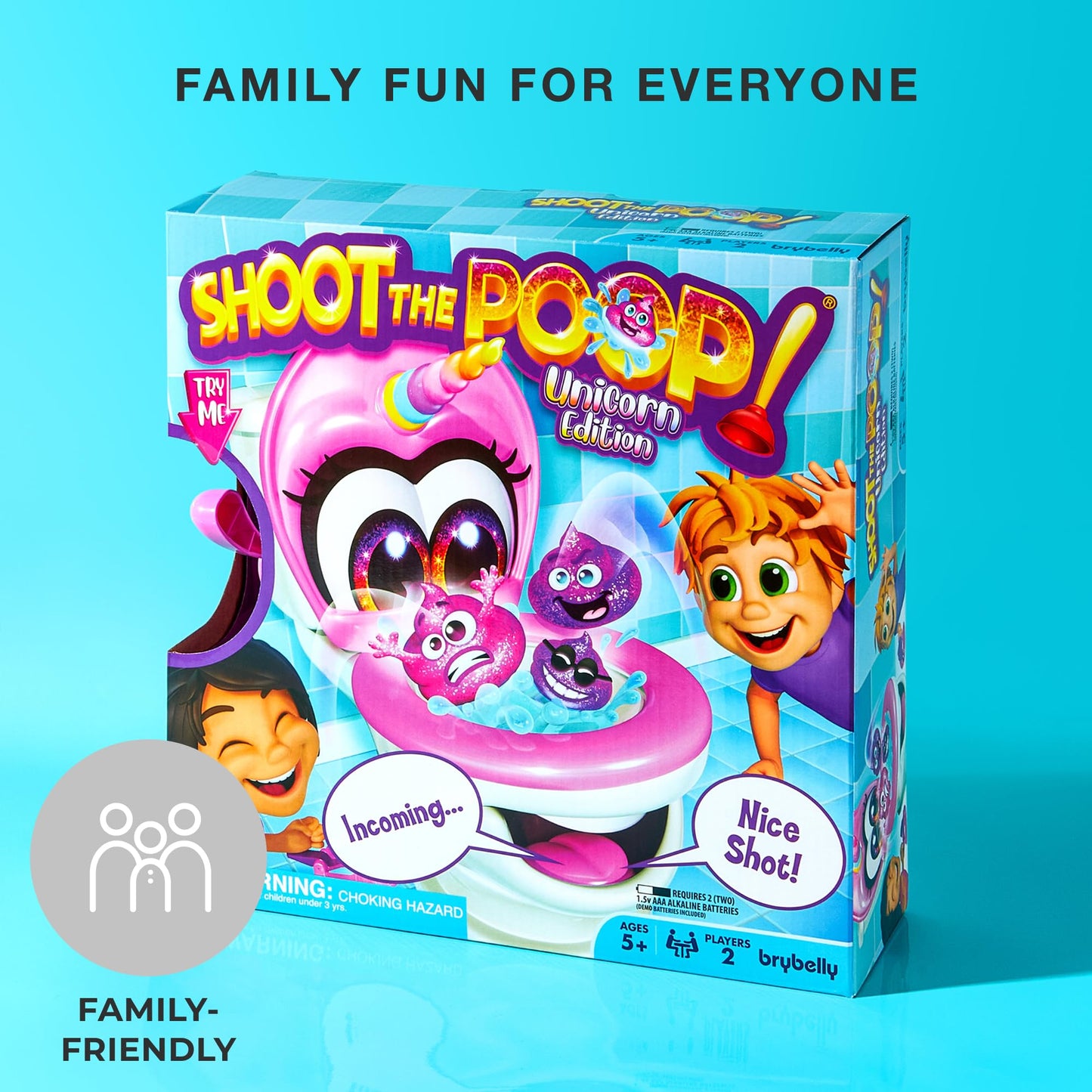 Brybelly Shoot The Poop Unicorn Edition — Glitter Poops, Talking Toilet, Family-Friendly Party Game
