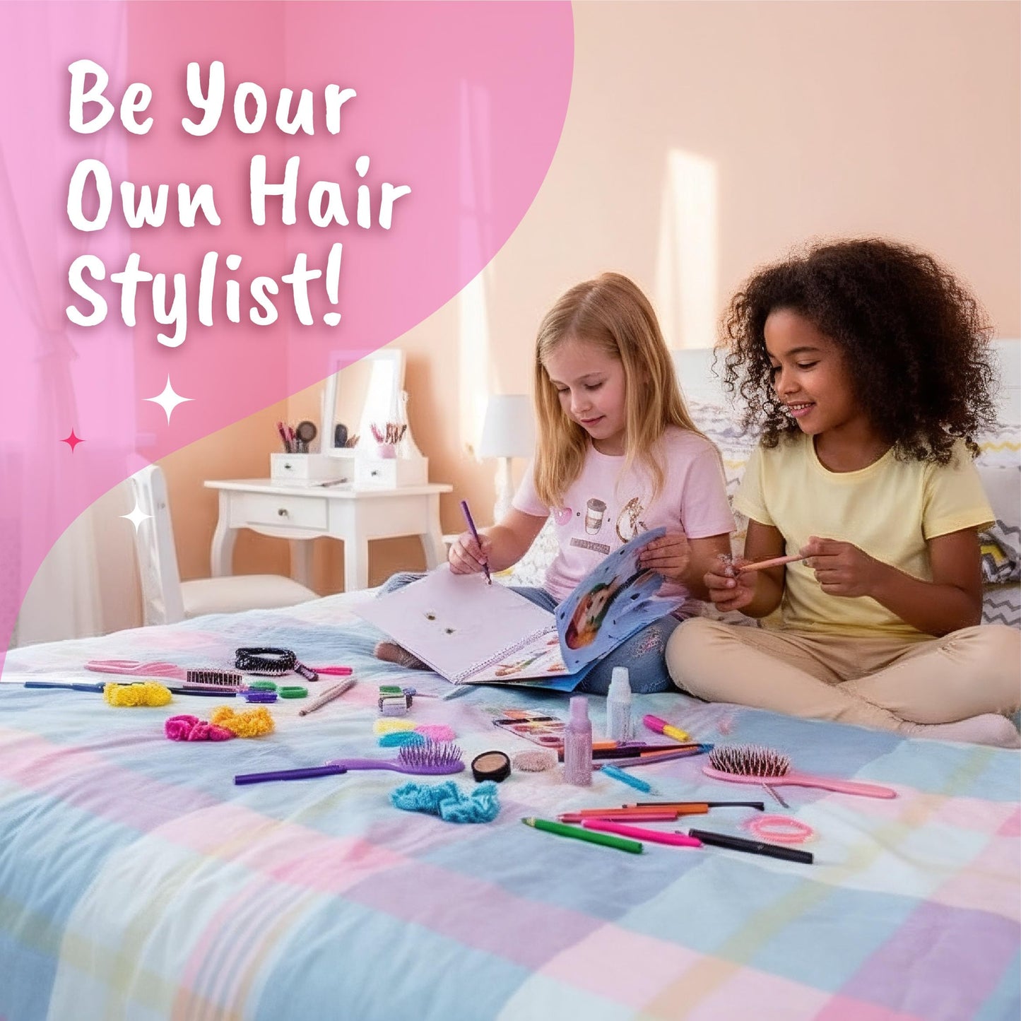 BSCOOL Drawing, Coloring & Fashion Design Book for Kids 5+ | Hairstyles with Stickers and Sketches