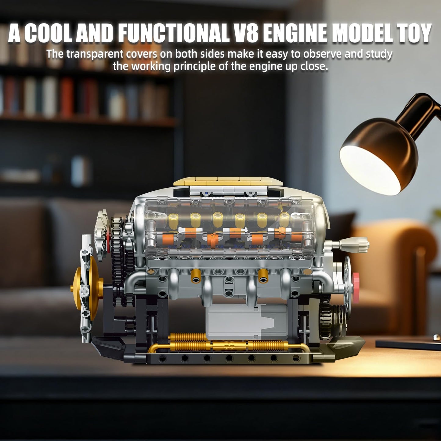 BseSparklion V8 Engine Model Kit – Build Your Own Visible Mini Car Motor (703 PCS)