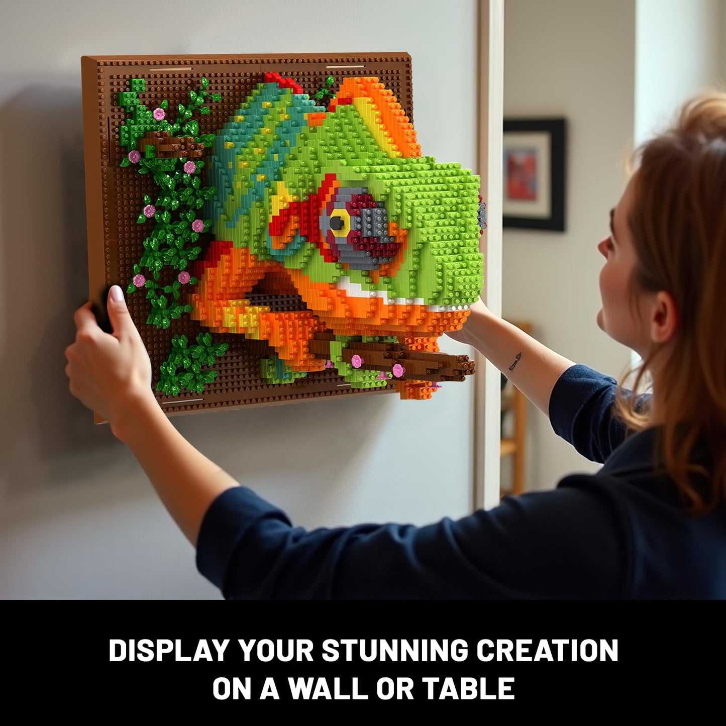 BseSparklion Chameleon 3D Wall Art – 2688 Micro Blocks, No Lego Compatibility, Home Decor & Table Display