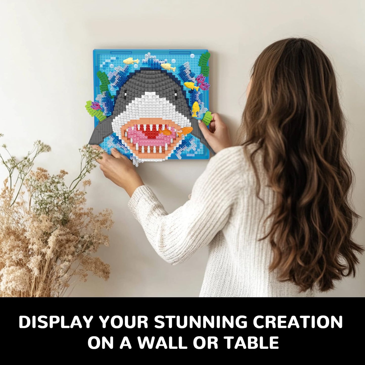 BseSparklion Shark 3D Wall Art — 1644 Pcs Micro Blocks, Wall or Table Decor