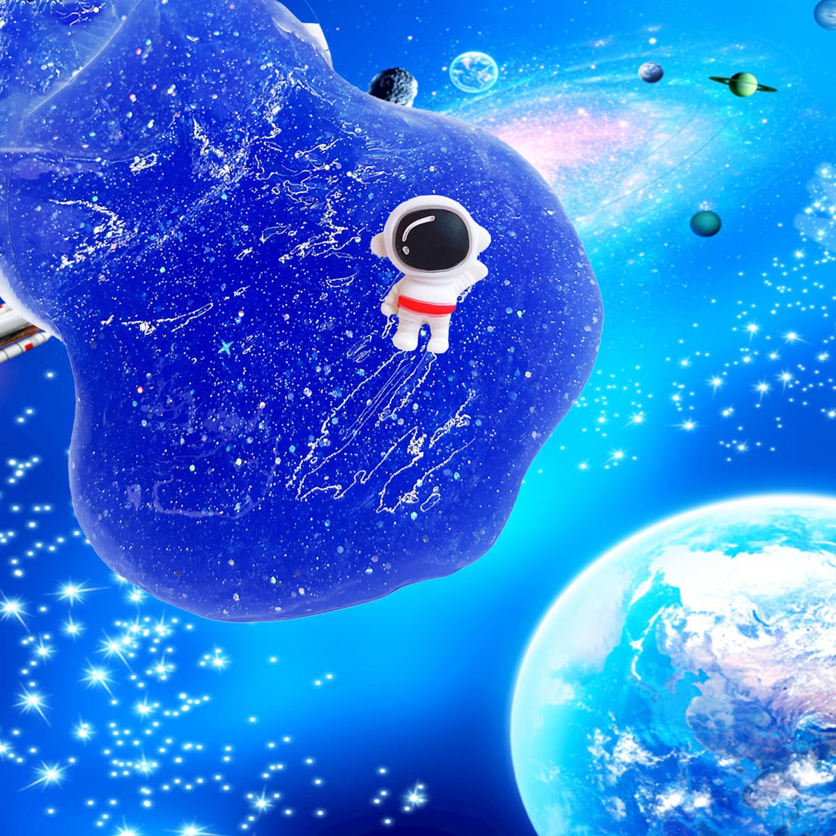 BSINHTIY Super Galaxy Slime Kit - Blue Glitter Slime in Shapes & Textures for Kids