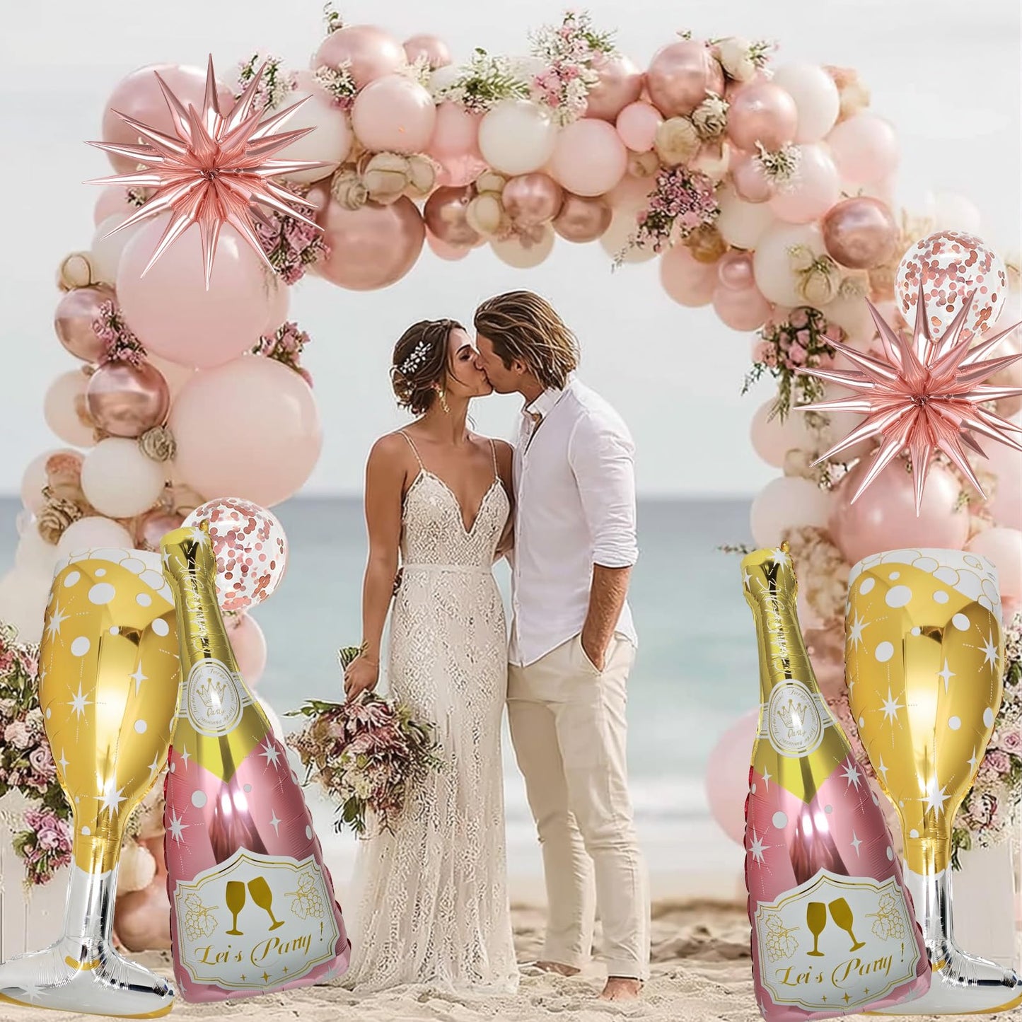 BSRESIN 4 Pcs Champagne Balloons – Rose Gold Foil Bottle & Goblet Set for Weddings & Parties
