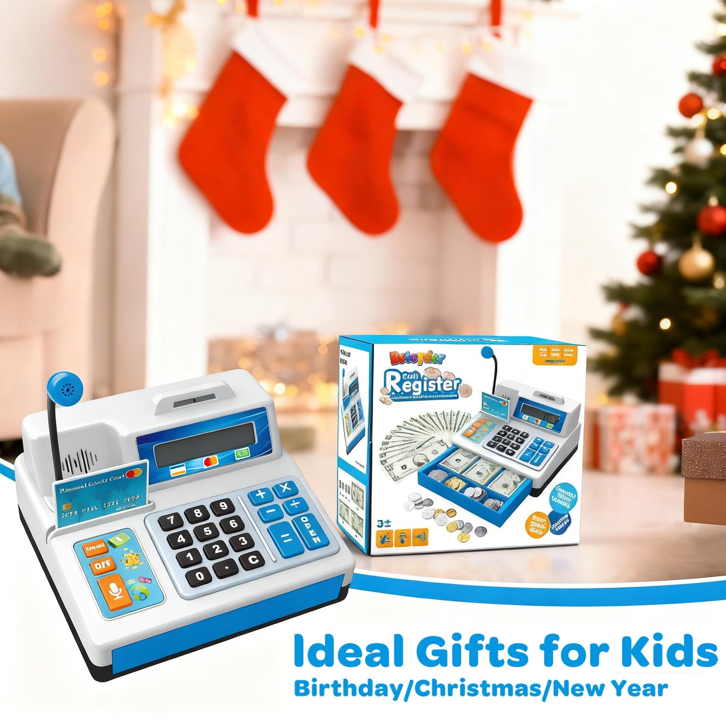 Bstoyder Calculator Cash Register Toy – 103-Piece Grocery Store Playset for Kids Aged 3–8