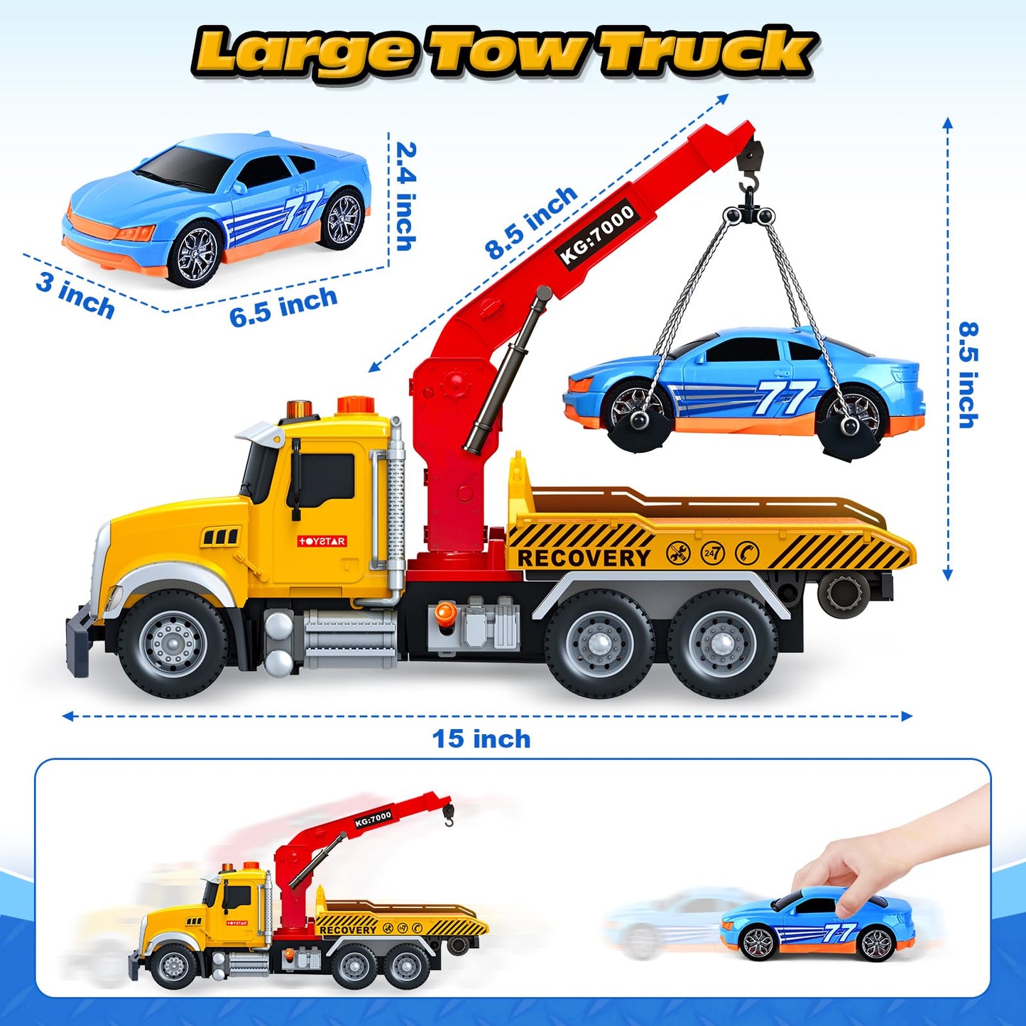 Bstoyder 15-Inch Tow Truck Toy with Crane, Lights & Sounds – Ideal for Kids Aged 3–7