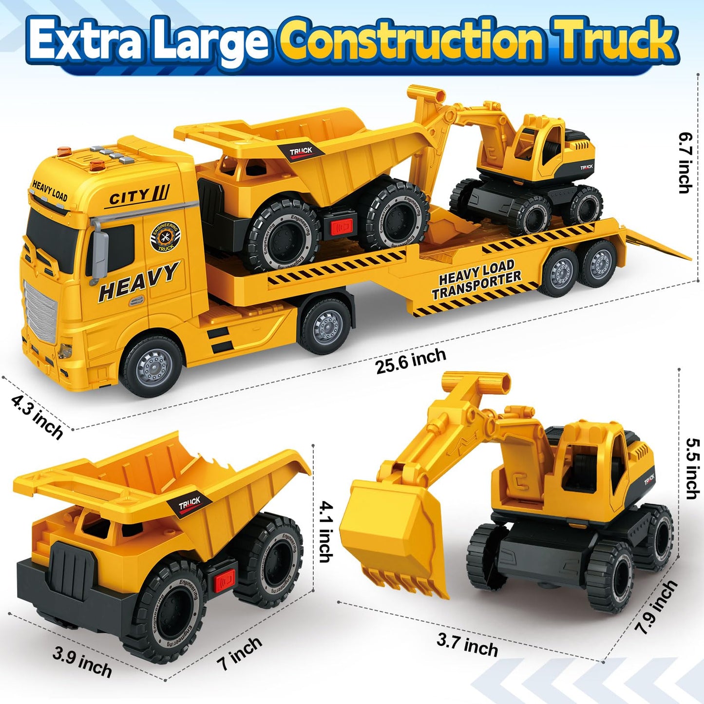 Bstoyder 25-Inch 3-in-1 Toddler Construction Truck with Excavator & Dump Truck