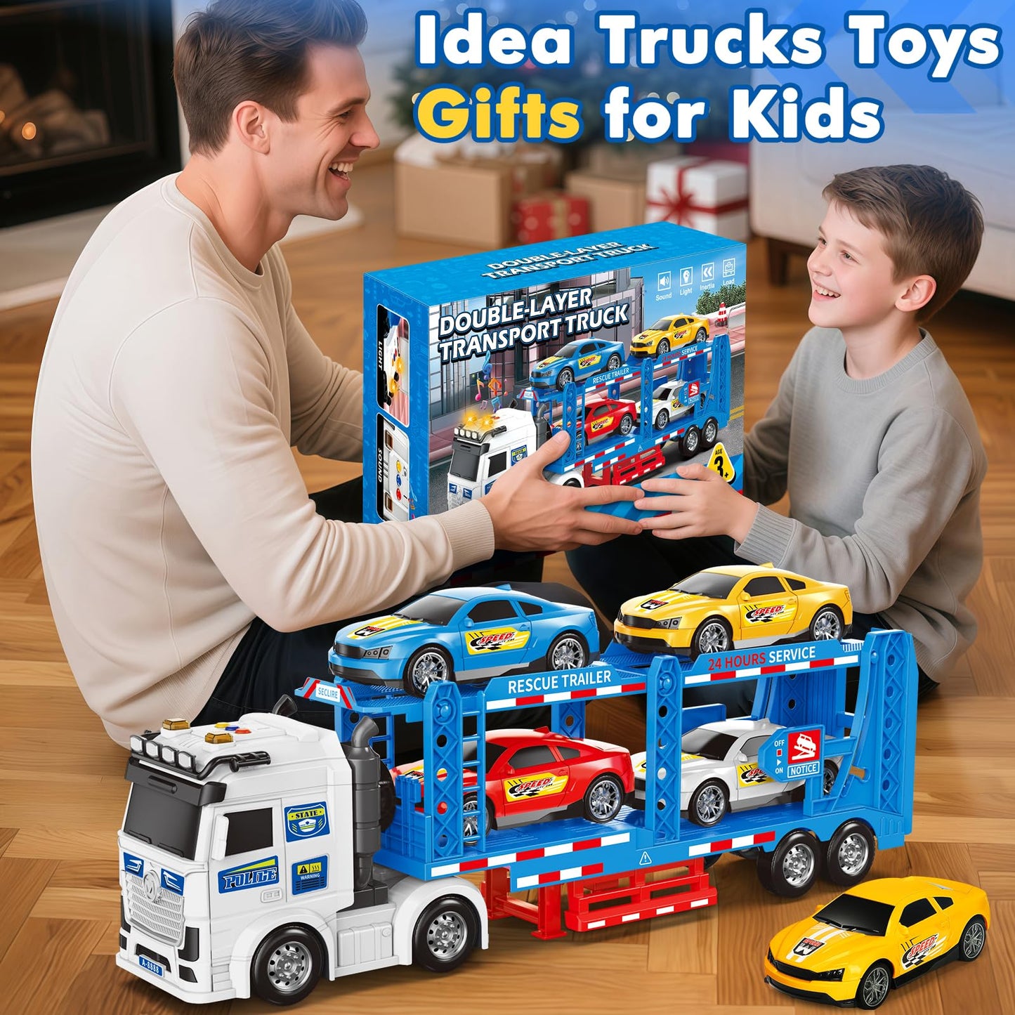 Bstoyder Toddler Truck Set — 21-Inch Carrier Truck with 4 Racing Cars, Lights & Sounds