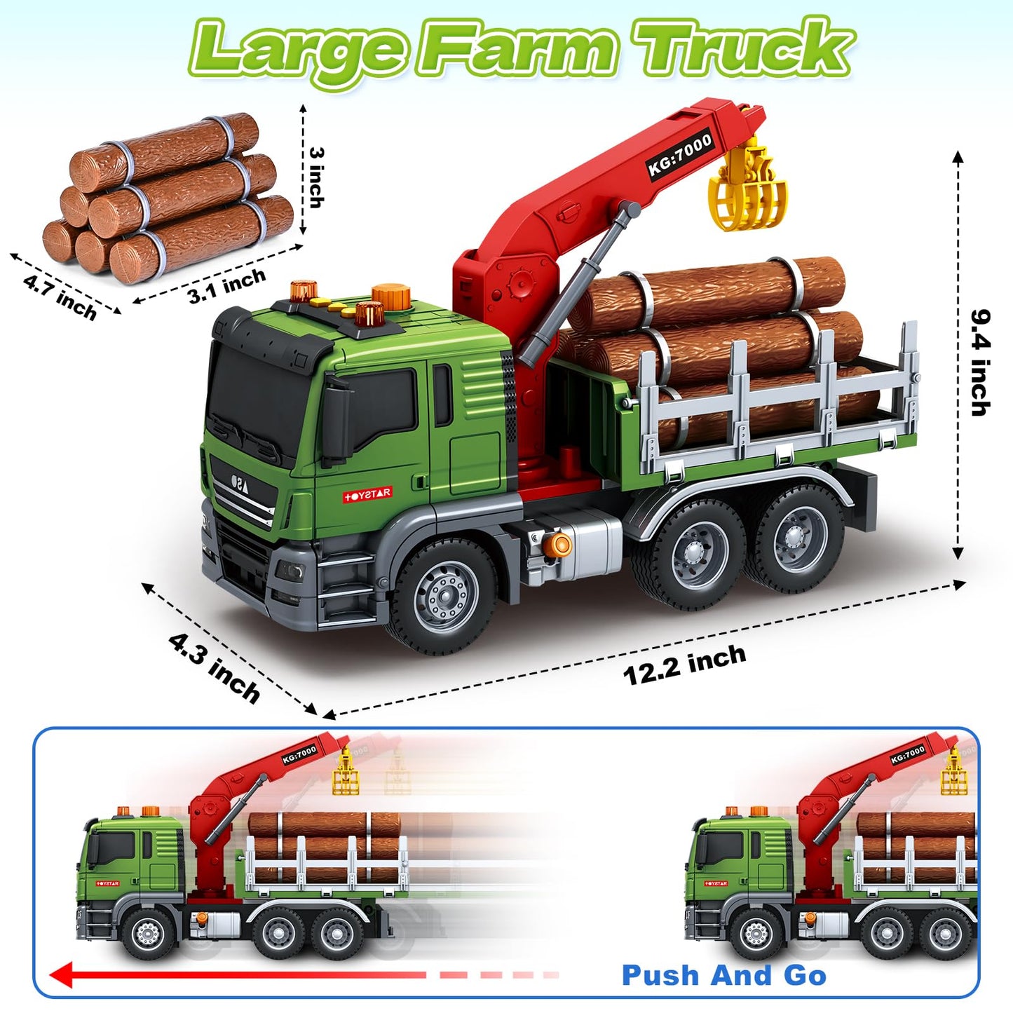 Bstoyder 3-in-1 Toddler Truck Toy – Large Flatbed Farm Truck with Lights & Sounds