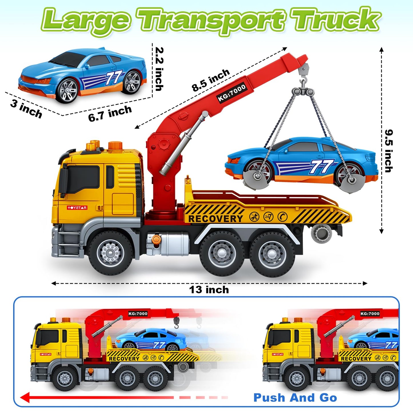 Bstoyder Large Tow Truck Toy for Kids 3–8 | Friction-Powered with Lights & Sounds