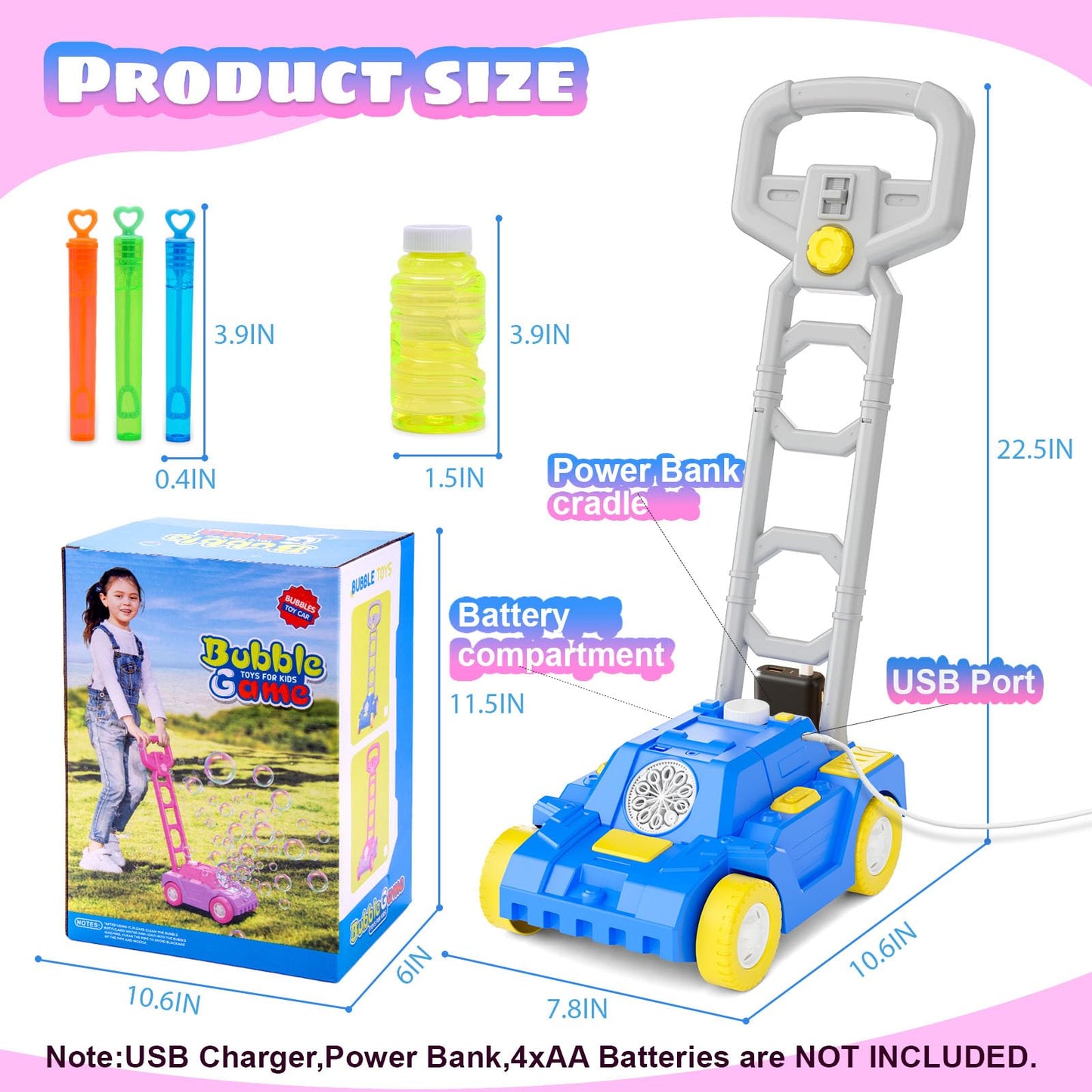 Bttyu Bubble Lawn Mower for Toddlers – Plug-In or Battery Bubble Machine for Pretend Play