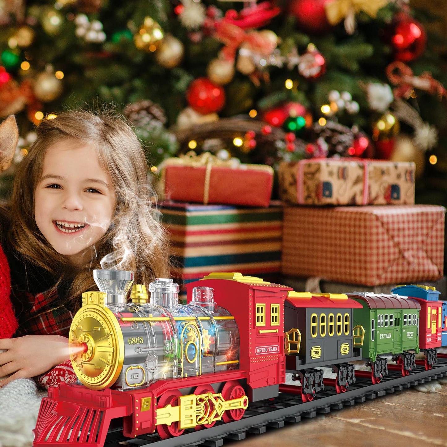 BUBUQE USB Rechargeable Electric Train Set with Smoke, Lights & Sound (Ages 3-8)