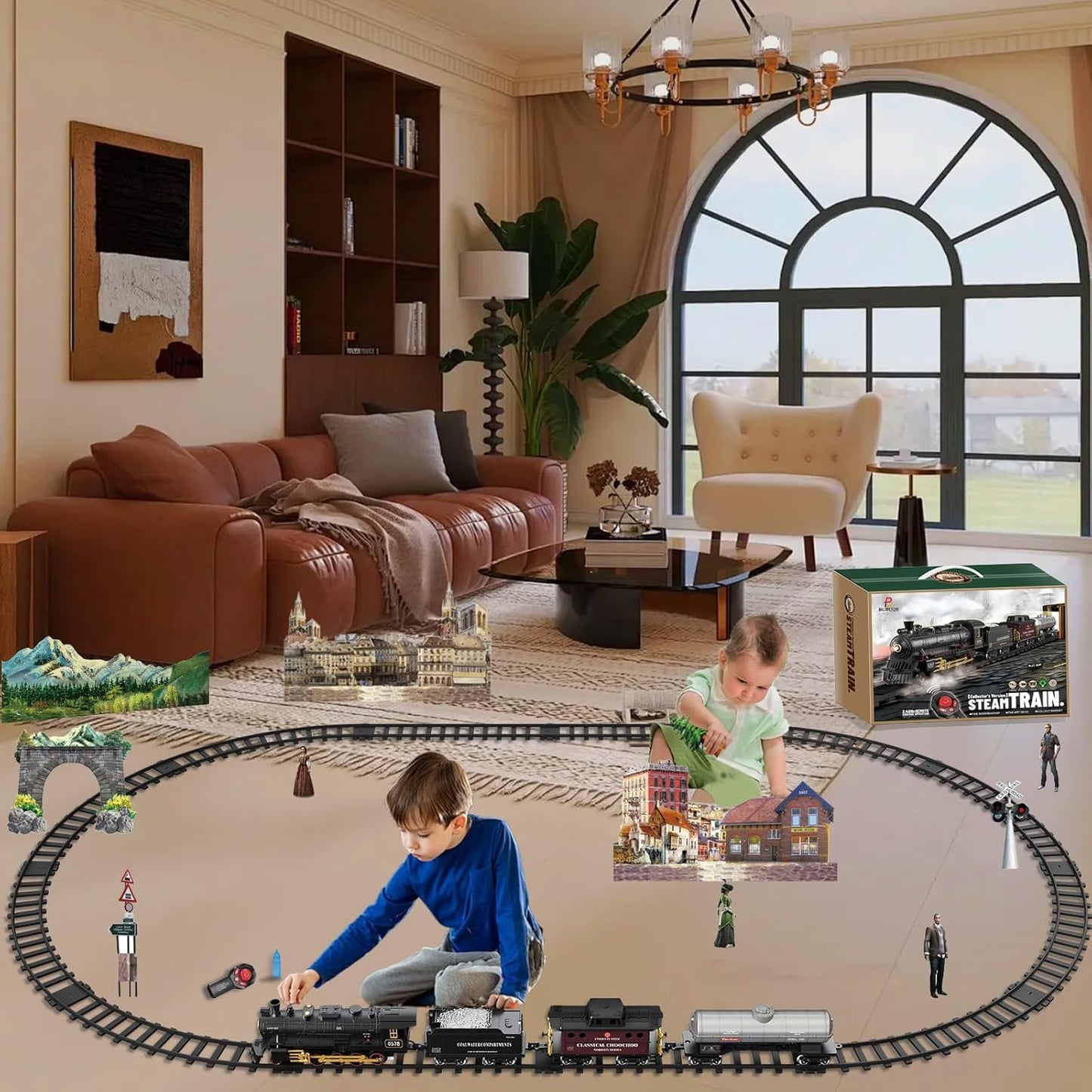BUBUQE Electric Remote Control Train Set – Steam Locomotive with Smoke & Lights