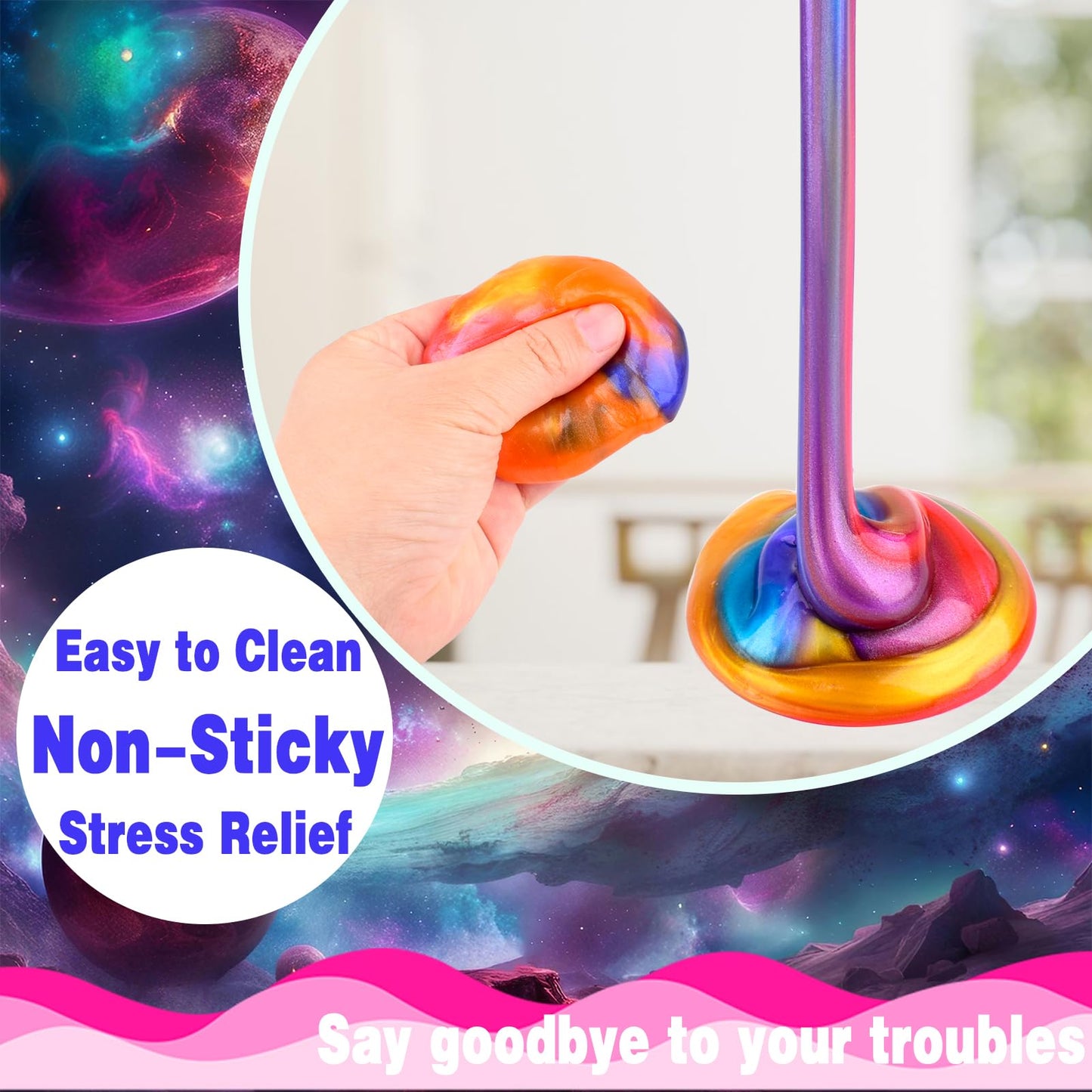 Bucaikein Galaxy Slime Balls – 36 Pack Non-Sticky Slime Toys for Classroom Prizes & Party Favors