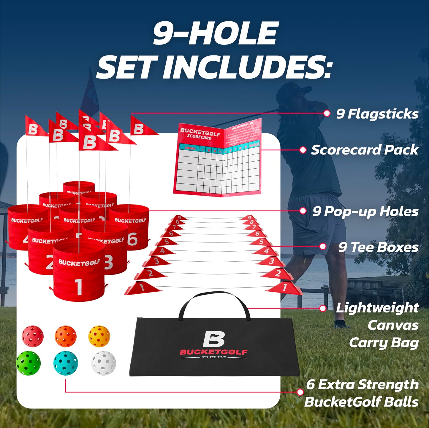 Bucketgolf Game Pro — The Original Ultimate Backyard 9-Hole Golf Game