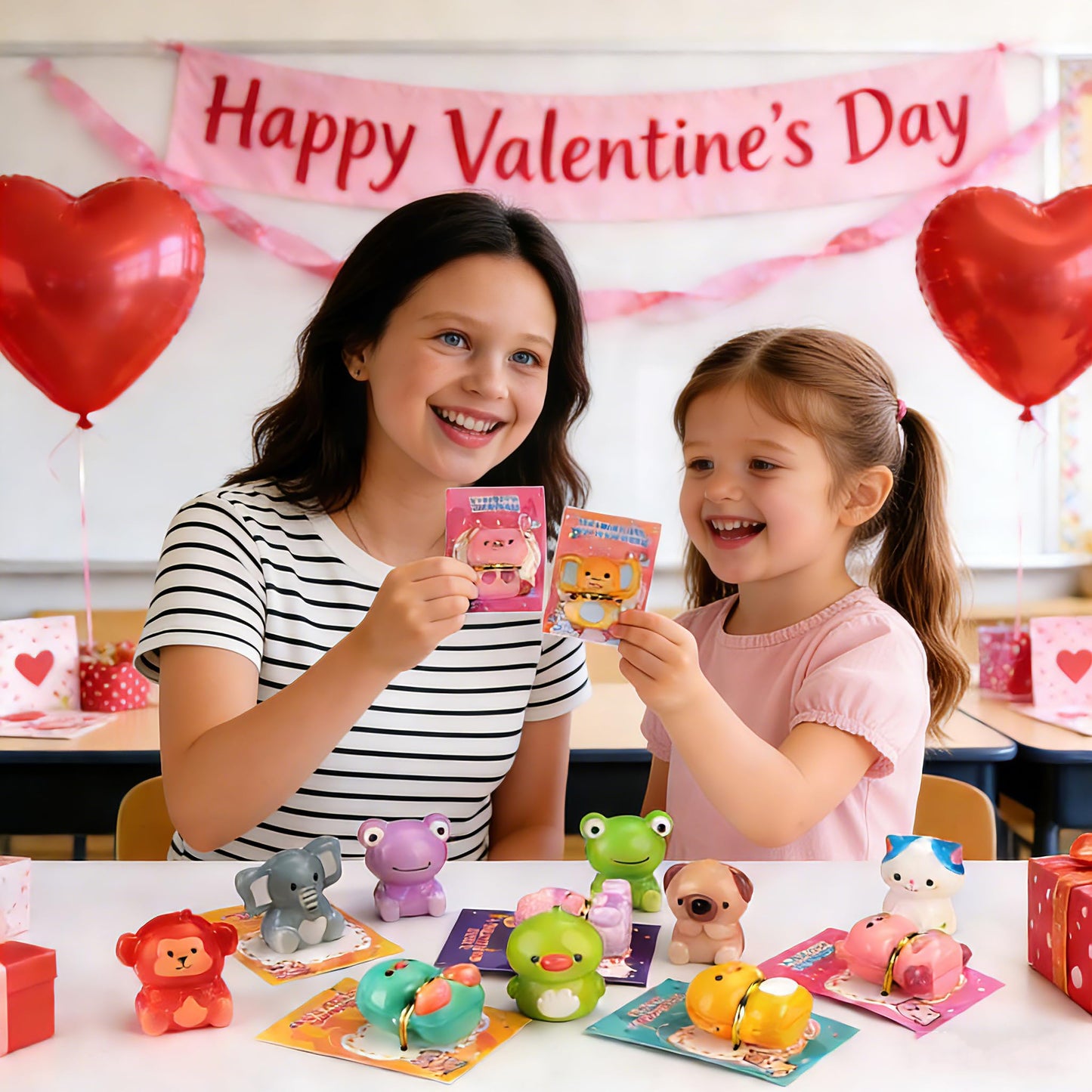 Budbof Valentines Day Gifts for Kids – 24-Pack Animal Squishy Toys & Cards