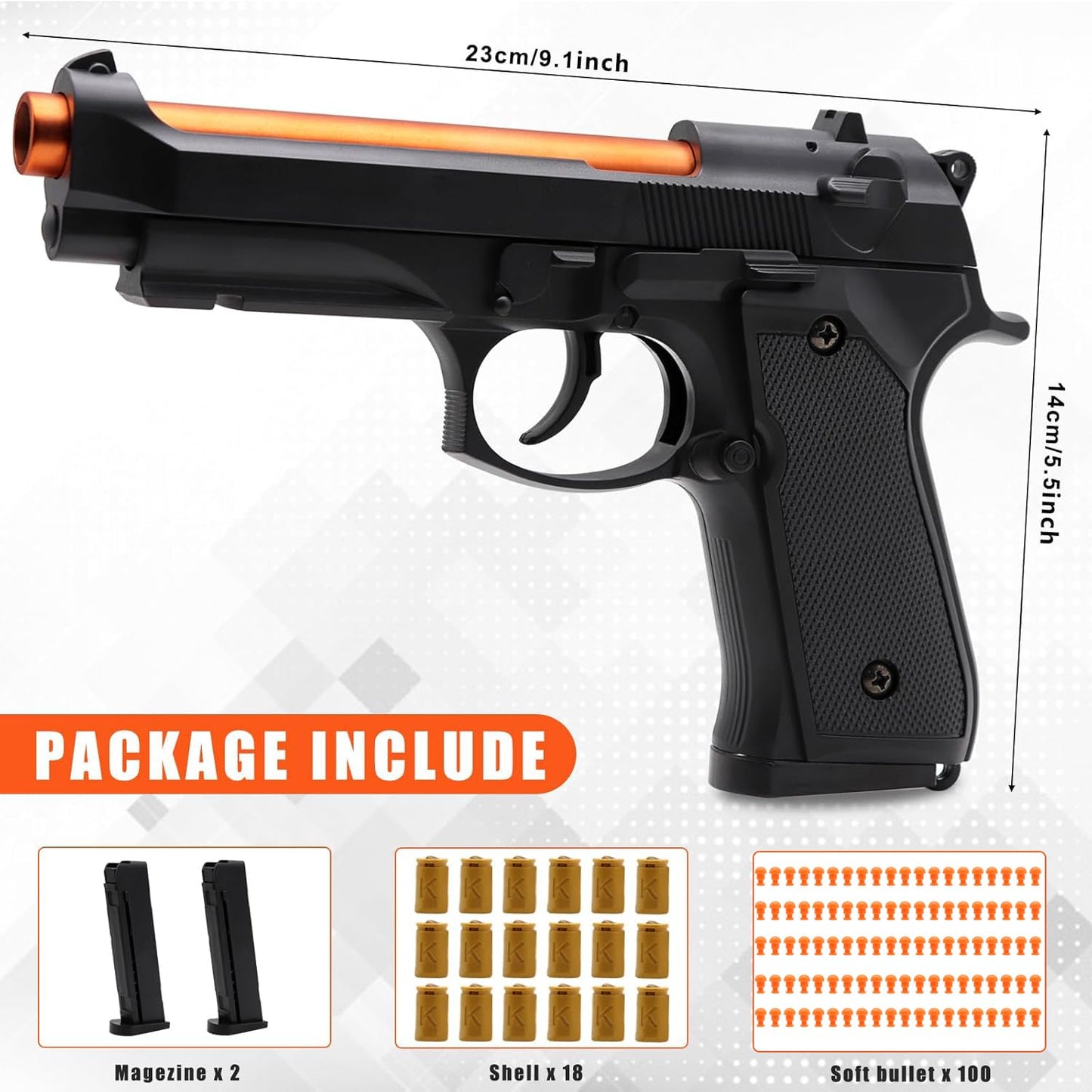 Bugrtey Automatic Shell Ejecting Toy Gun — 26-32FT Range, 2 Modes