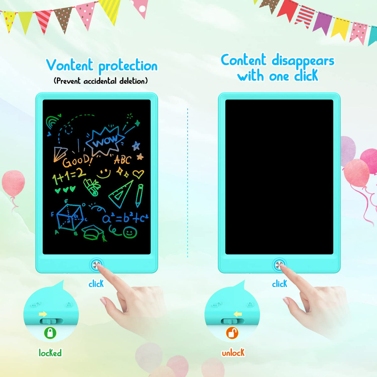 BUKEBU 12.5-inch LCD Writing Tablet – Colorful Doodle Board for Kids Ages 3-8 (Blue)