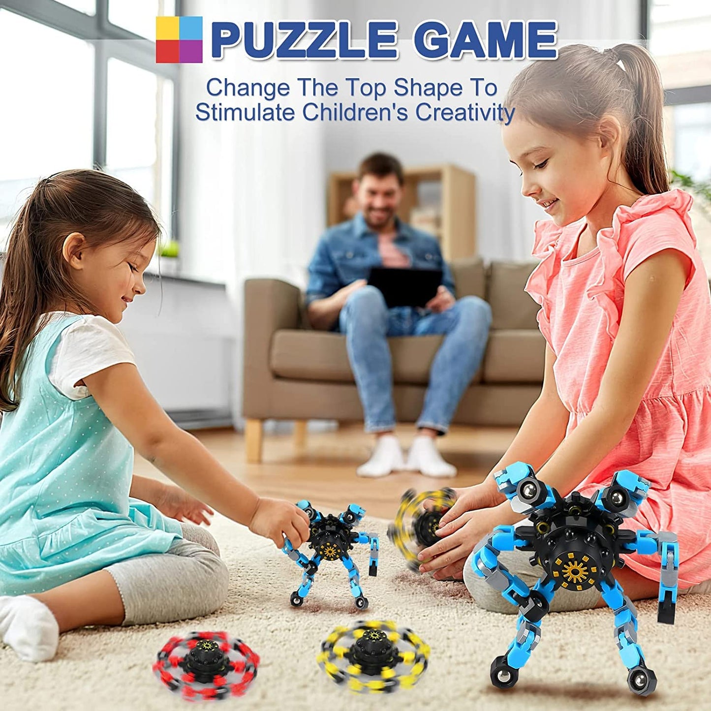 Buluwans Transformable Fidget Toys – 4 Pack Fidget Spinners for Focus & Sensory Play