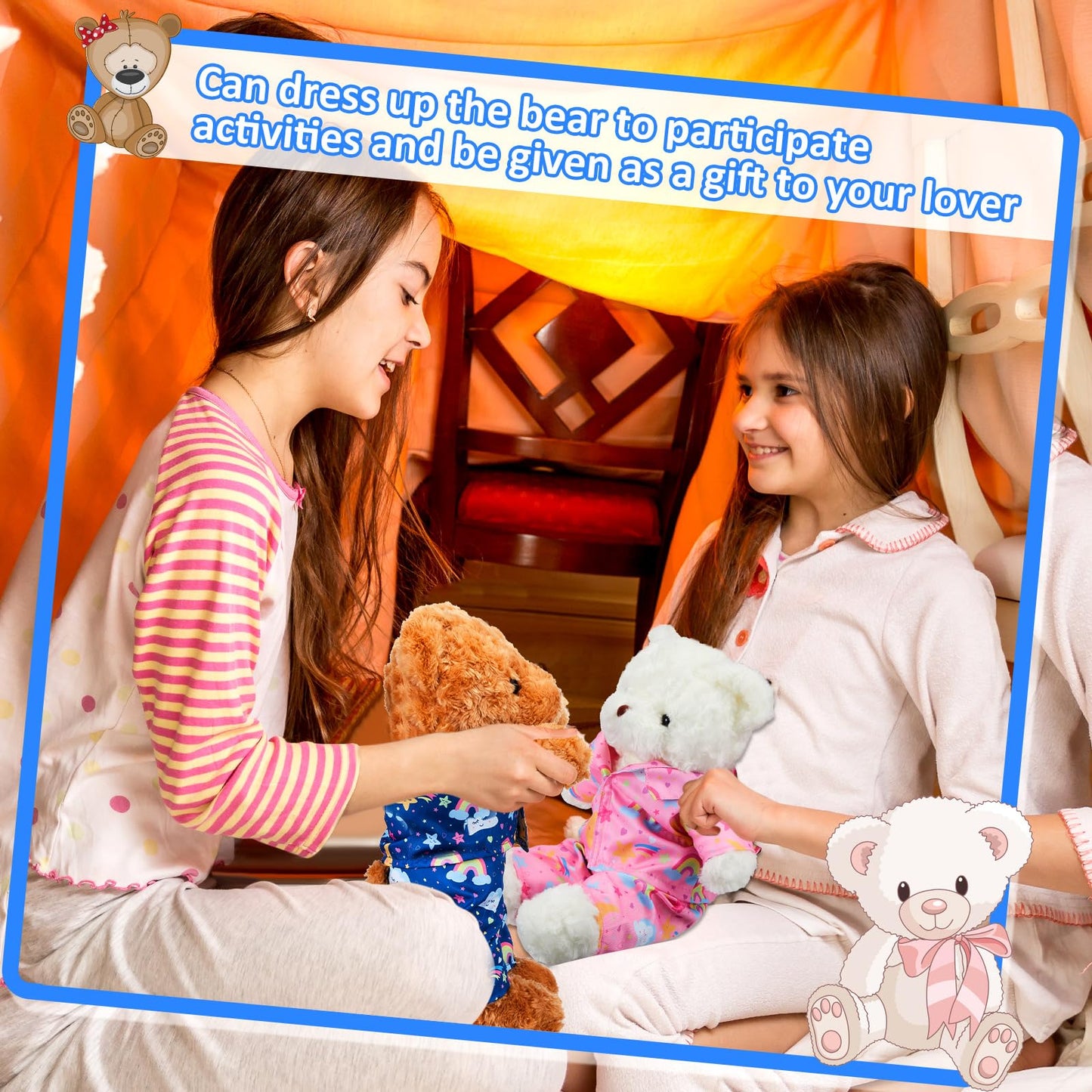 Bunnycool 2 Pcs Bear Pajamas Outfit for 12-16 Inch Bears – Blue Plushy Clothes Set