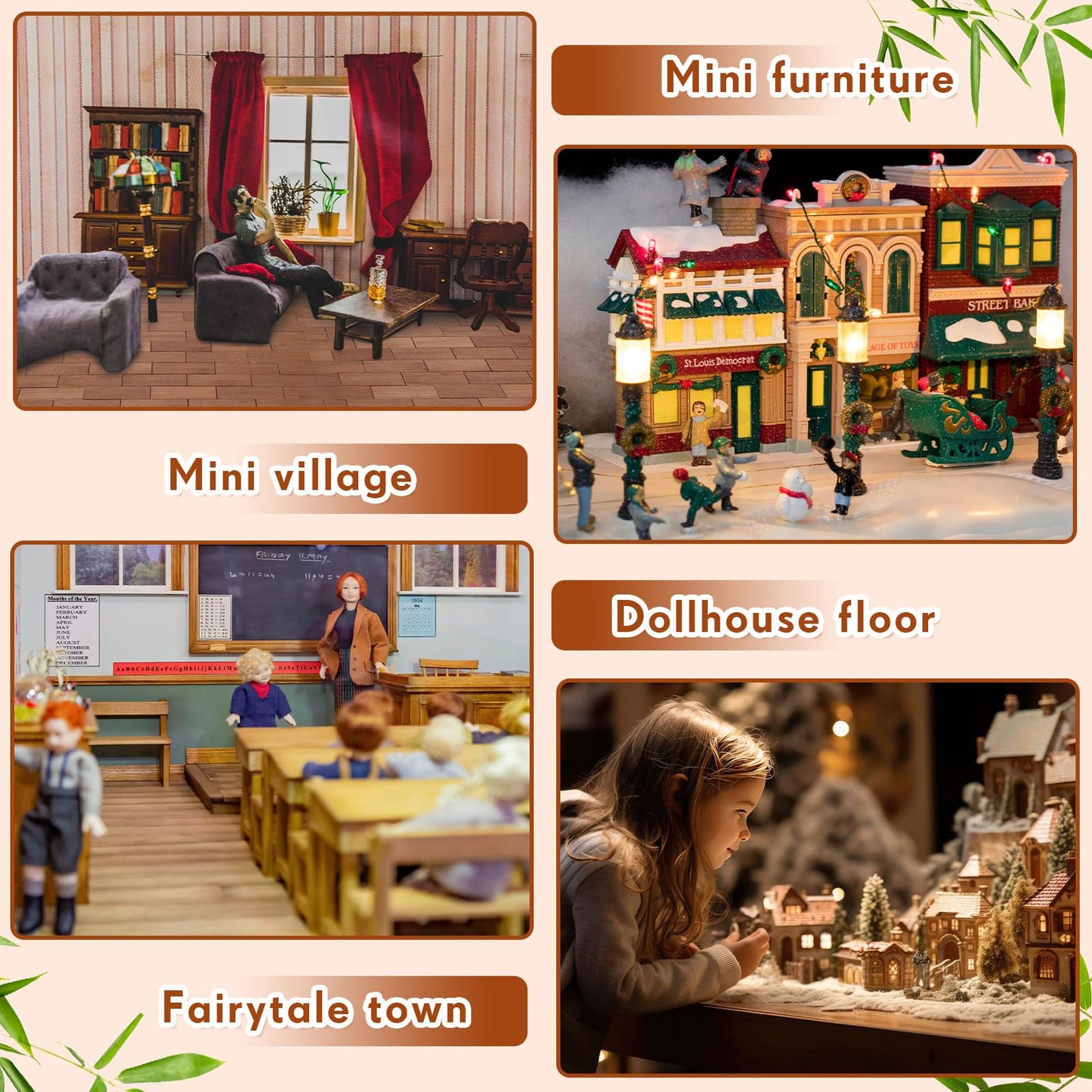 Burbell 400 Pcs Miniature Dollhouse Flooring – 1:12 Bamboo Floorboards for Models