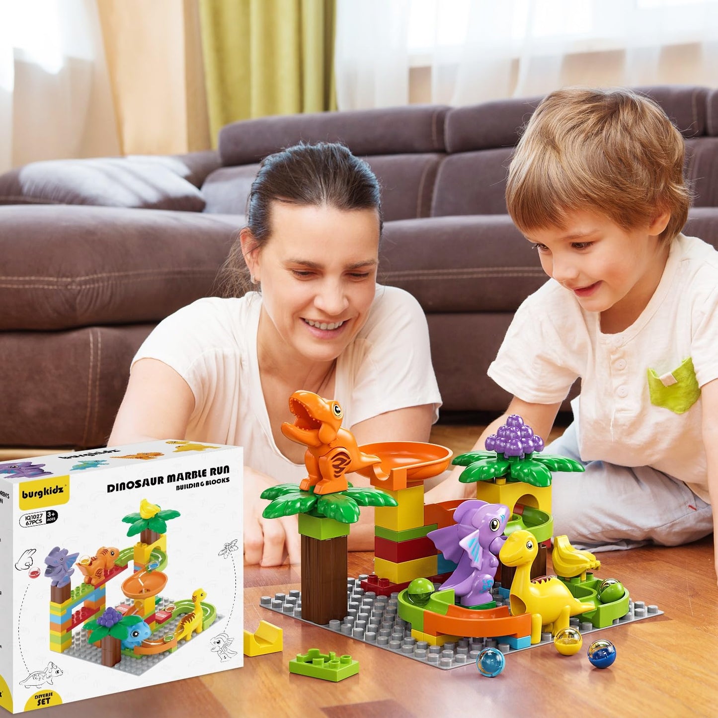 Burgkidz Kids Marble Run & Dinosaur Building Blocks – Montessori STEM Toy for Ages 3-8