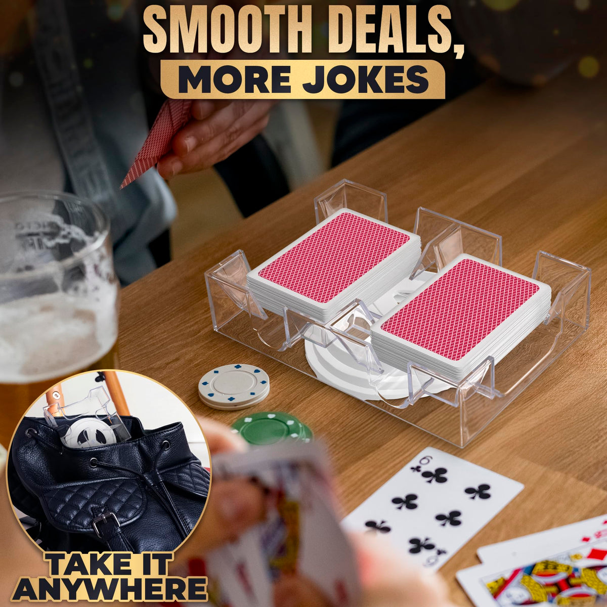 BURIUS Dual-Deck Rotating Card Holder – 360° Acrylic Tray for Canasta, Poker & Bridge