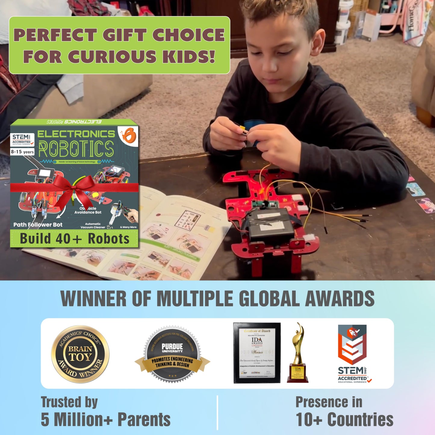 Butterfly EduFields 40-in-1 STEM Robotics Kit for Kids 8-12 | DIY Robots with Sensors & Electronics Board | Educational Gift