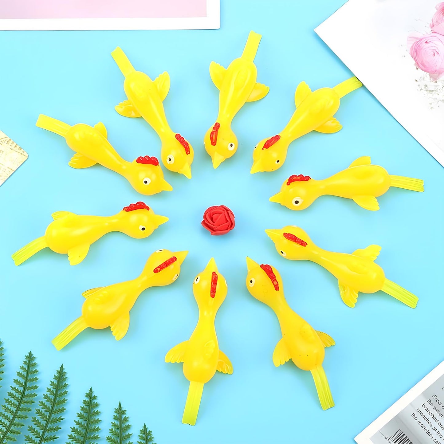 BUVUDI 16 Pieces Rubber Chicken Slingshot Set – Flying Chicken Toys for Parties & Gifts
