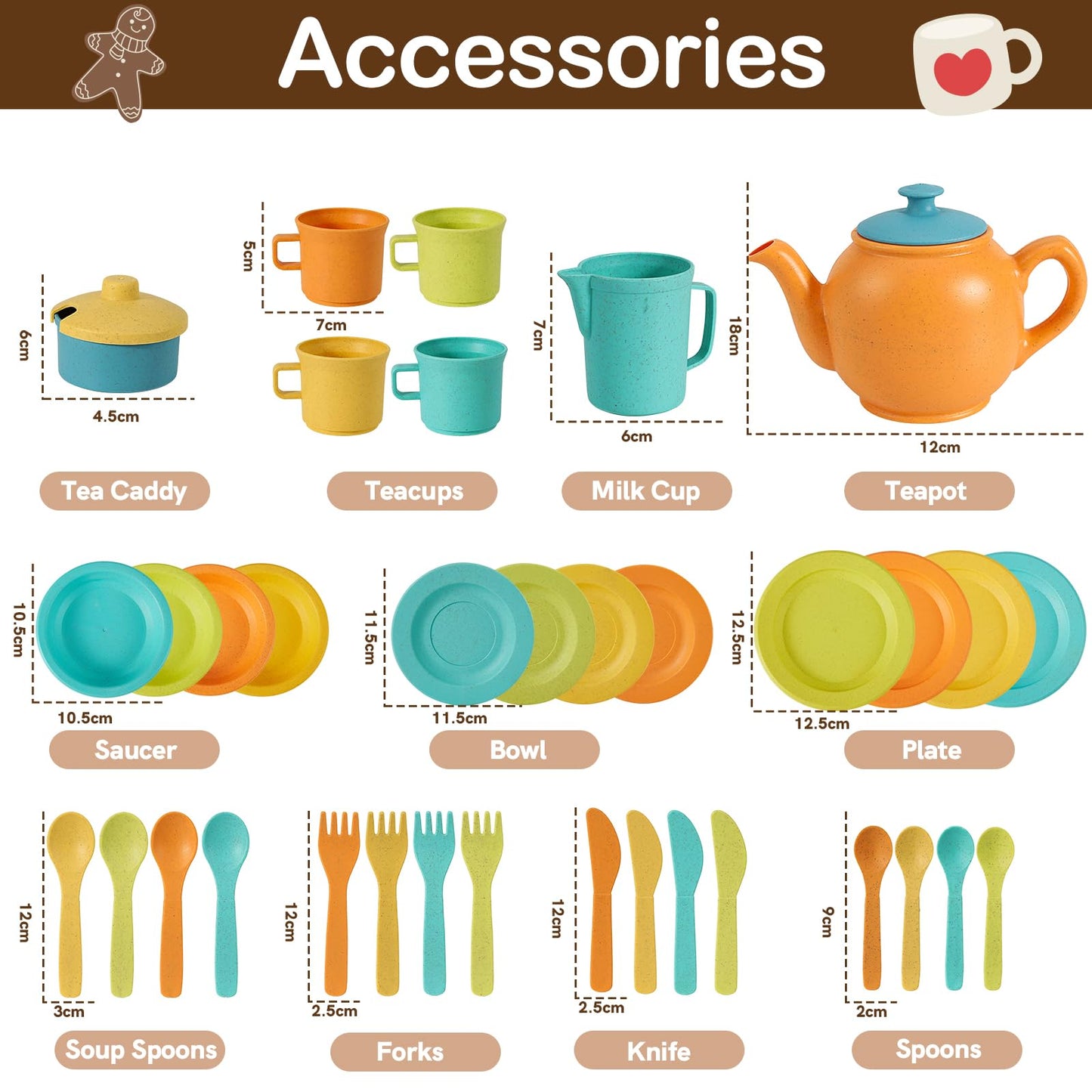 Buyger Kids Kitchen Accessories and Tea Set for Toddlers (Ages 3-5) – Pretend Play Dinnerware & Utensils