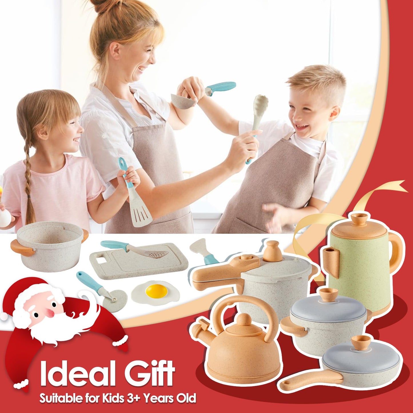 BUYGER Kids Play Kitchen Set – Realistic Pots, Pans & Utensils (3-5+)