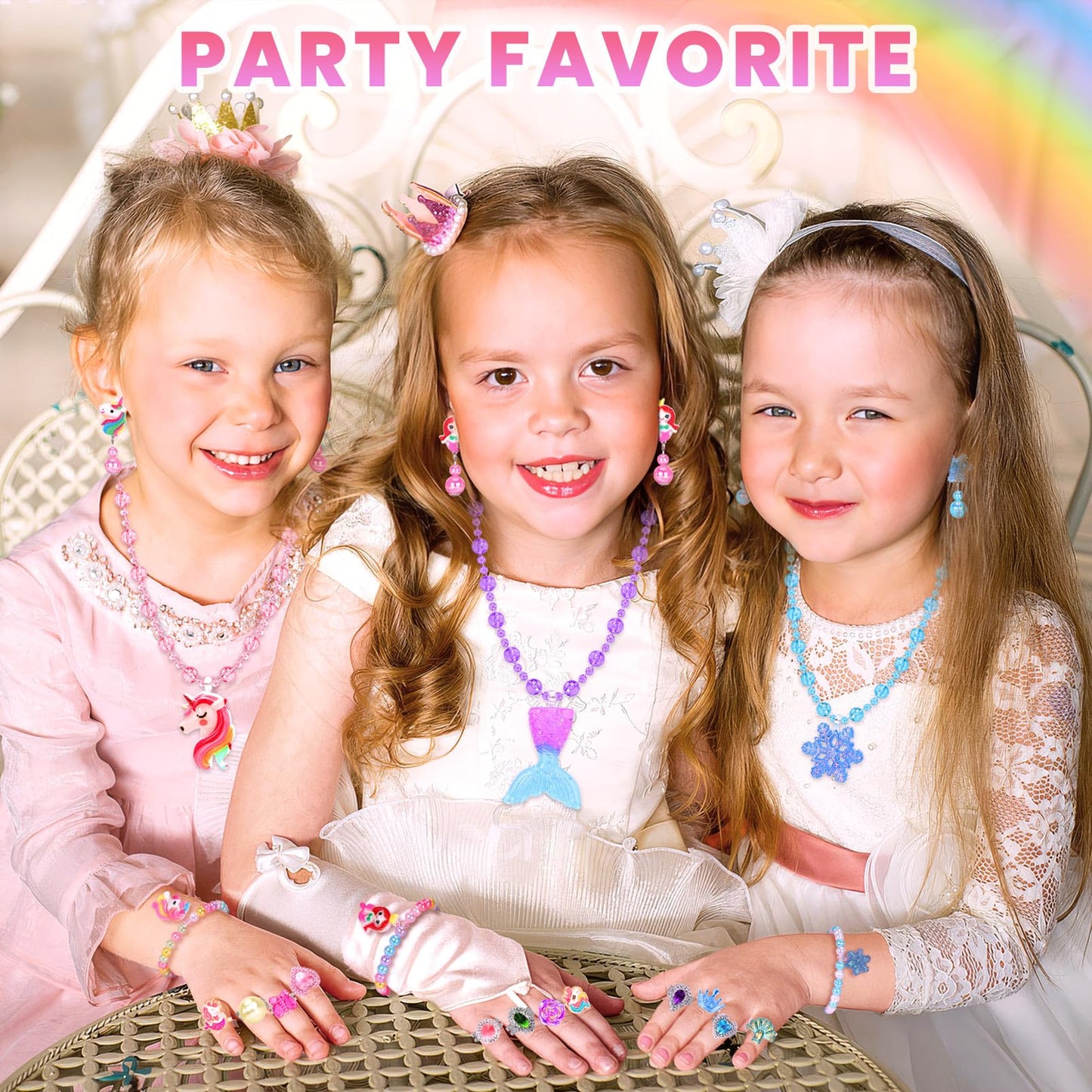 BYHTTKIGM 24-Piece Adjustable Kids Jewelry Set – Rings, Necklaces & Bracelets in Pink Gift Box