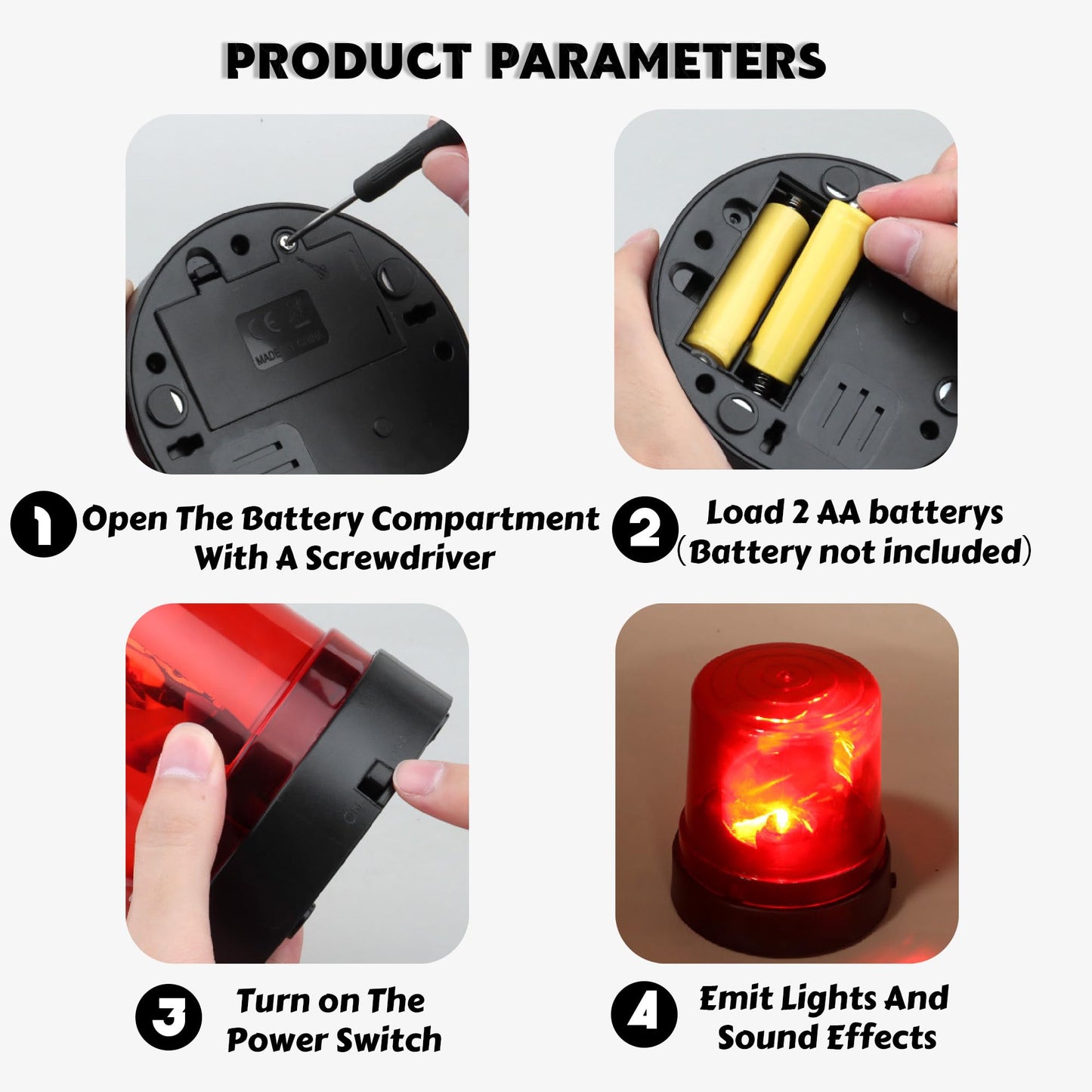 BYTEWAR Toy Police Lights Strobe Light – 360° Rotating Flashing Light for Role-Play (Red)