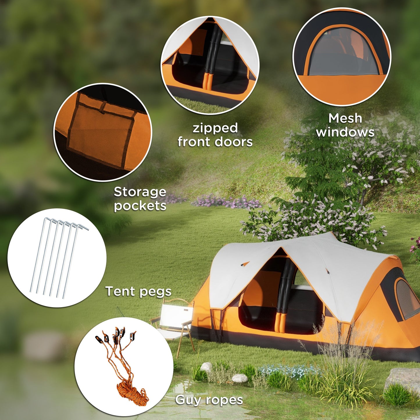 Outsunny 2 Room Camping Tent with Waterproof Rainfly & Screen Panels
