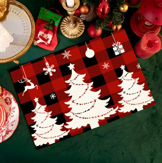 Linen Printed Snowman Old Man Table Mat